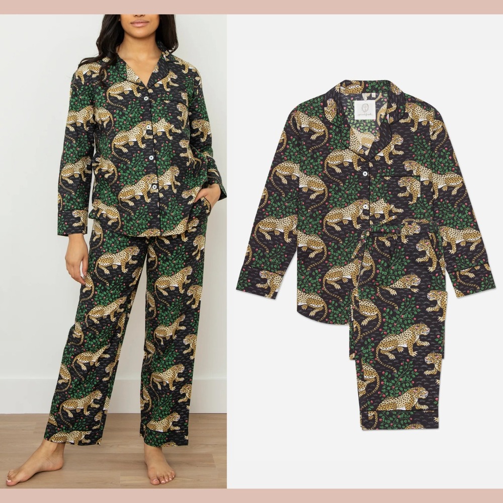 NWT $168 Printfresh [ Medium ] 100% Organic Cotton Long PJ Set Tiger Queen U1894